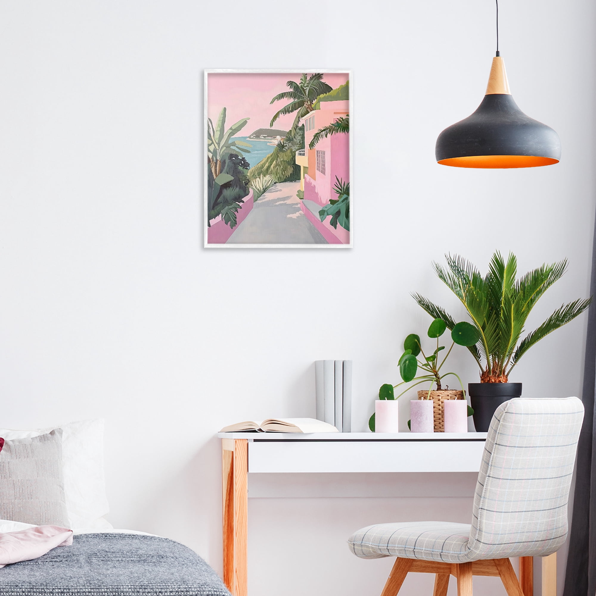 Stupell Industries Mediterranean Pink Coastal House White Framed Giclee Art, design by The Prints Vibe