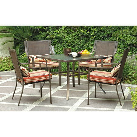 Mainstays Alexandra Square 5-Piece Outdoor Patio Dining Set, Red Stripe with Butterflies, Seats