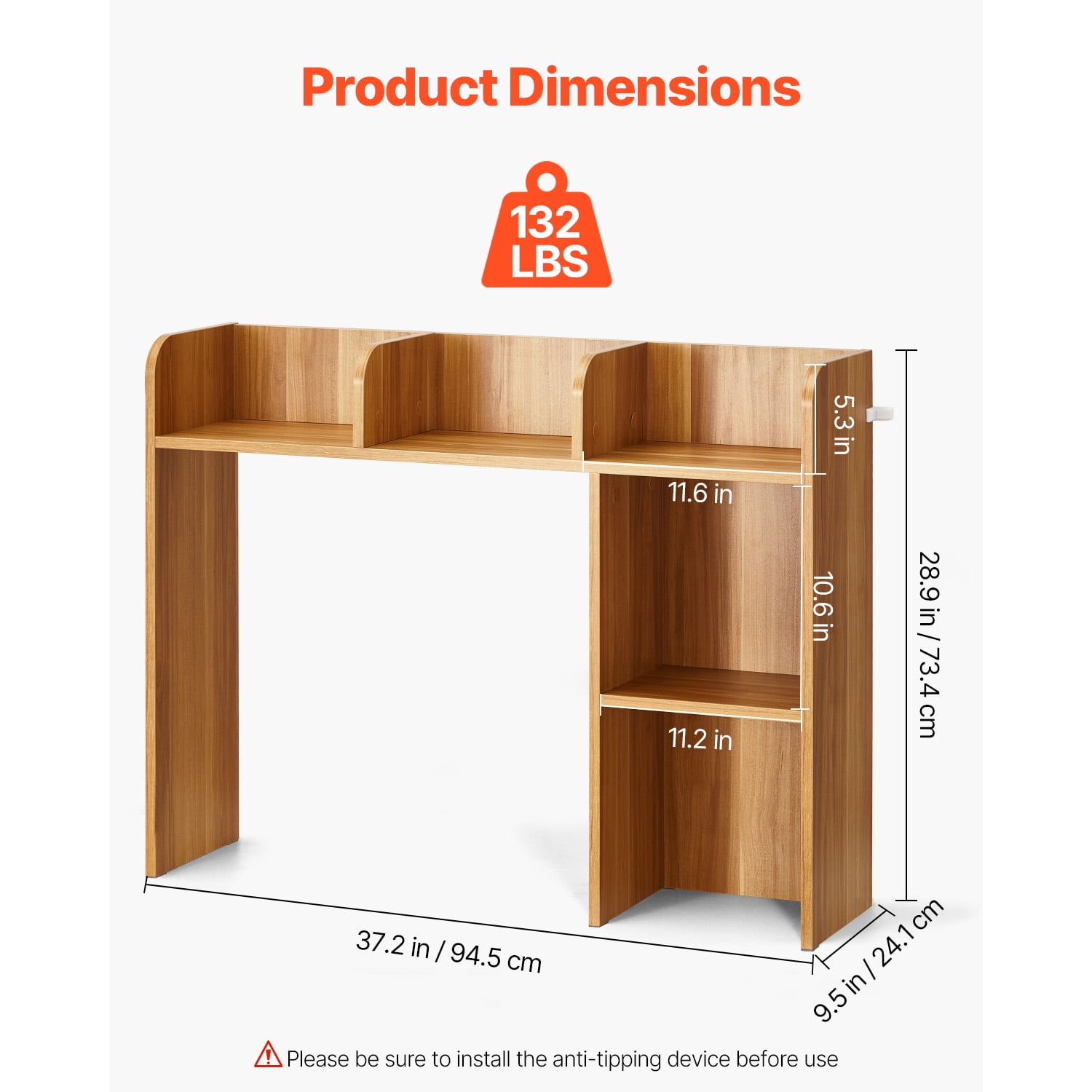 KFFKFF Tabletop Bookcase, Dual-Layer Wooden Desk Organizer, Dimensions 37.2" x 9.5" x 28.9", Office Storage Rack and Wooden Display Stand, Tabletop Bookcase Hutch with Non-Slip Foot Pads
