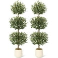 thumbnail image 3 of 5FT Artificial Olive Triple Ball Topiary Trees with Moss & Inner Pot, Outdoor Indoor Realistic Fake Shrubs Trees, Faux Plants Round Bushes Fake Shrubs Potted for Home Offices Porch Decor Set of 2, 3 of 8