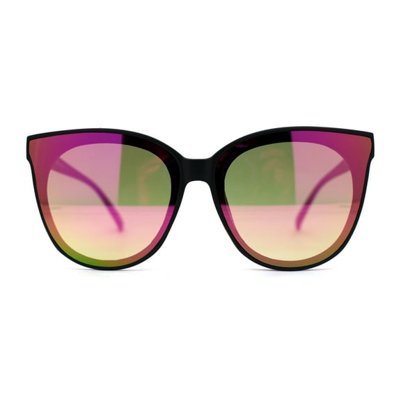 Womens Stylish Inset Lens Horn Rim Oversize Plastic Sunglasses Matte Black Purple Mirror