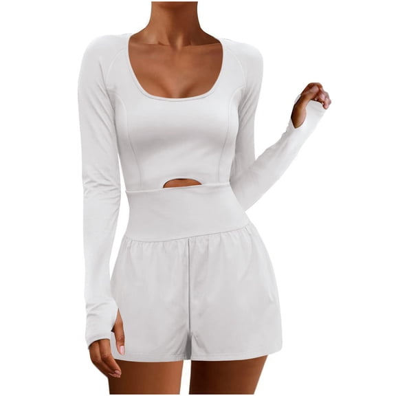 gakvbuo Jumpsuits For Women Summmer Dressy Wedding Womens Workout Romper Outfits Long Sleeve Running Onesie Open Back Exercise Waisted Yoga Jumpsuits