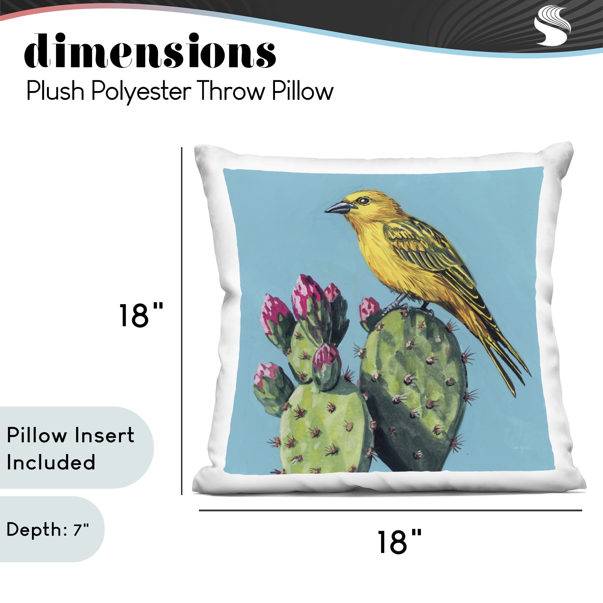 Stupell Industries Yellow Bird on Cacti Bloom Decorative Printed Throw Pillow, design by Kate Jarvik Birch