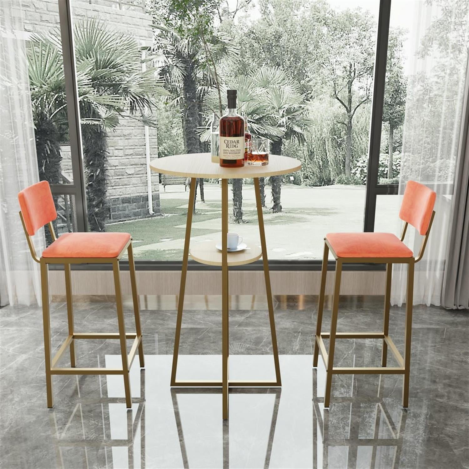 Demi Bonn 3-Piece Dining Table Set with 2 Upholstered Chairs and Storage, Kitchen Bar Table Furniture Sets for Dining Room, Apartment, Orange