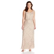NEW Pink Taupe Beaded 20W Plus Blouson Gown Dress