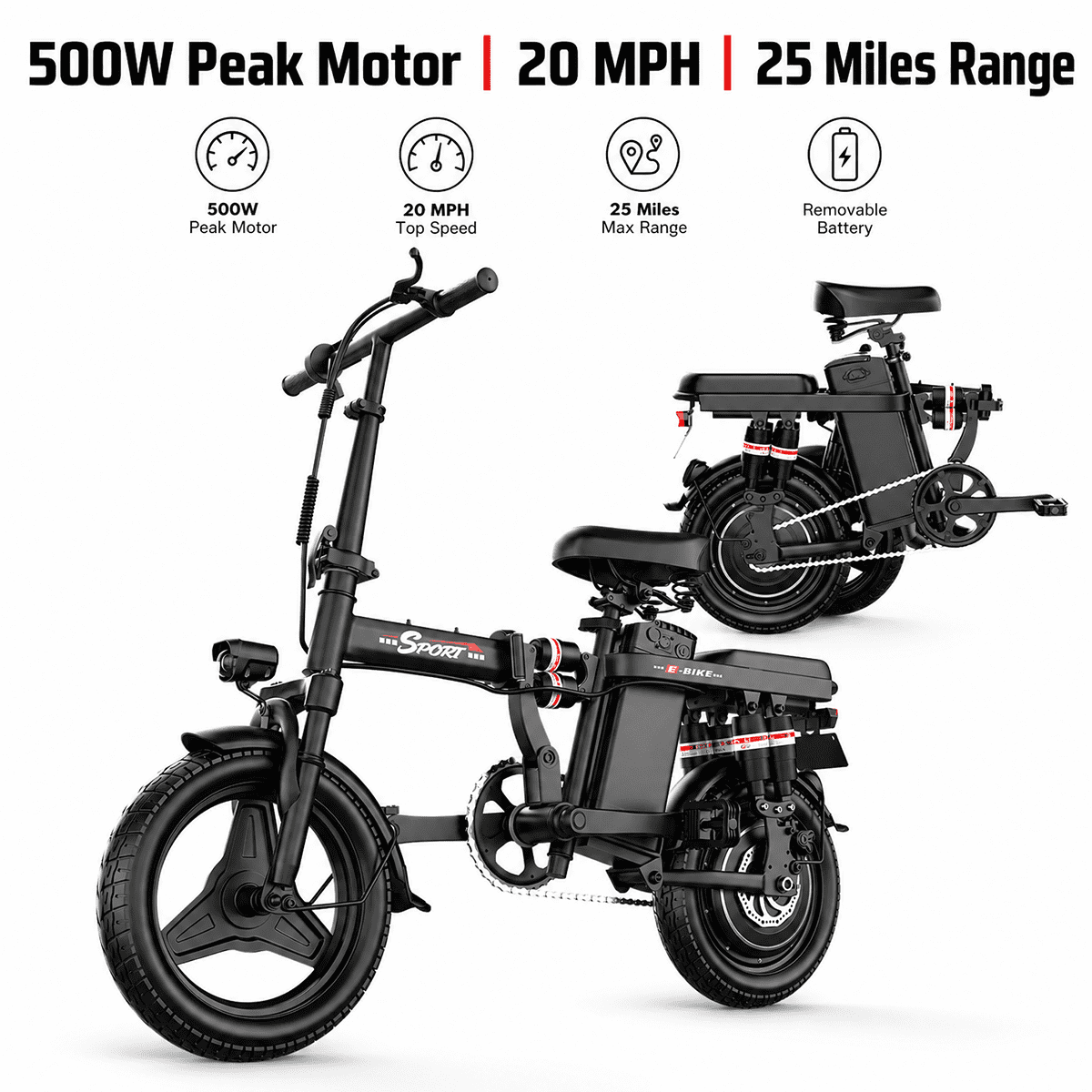 KAZEFLOW foldable adult electric bike ,48V 15Ah Removable Battery