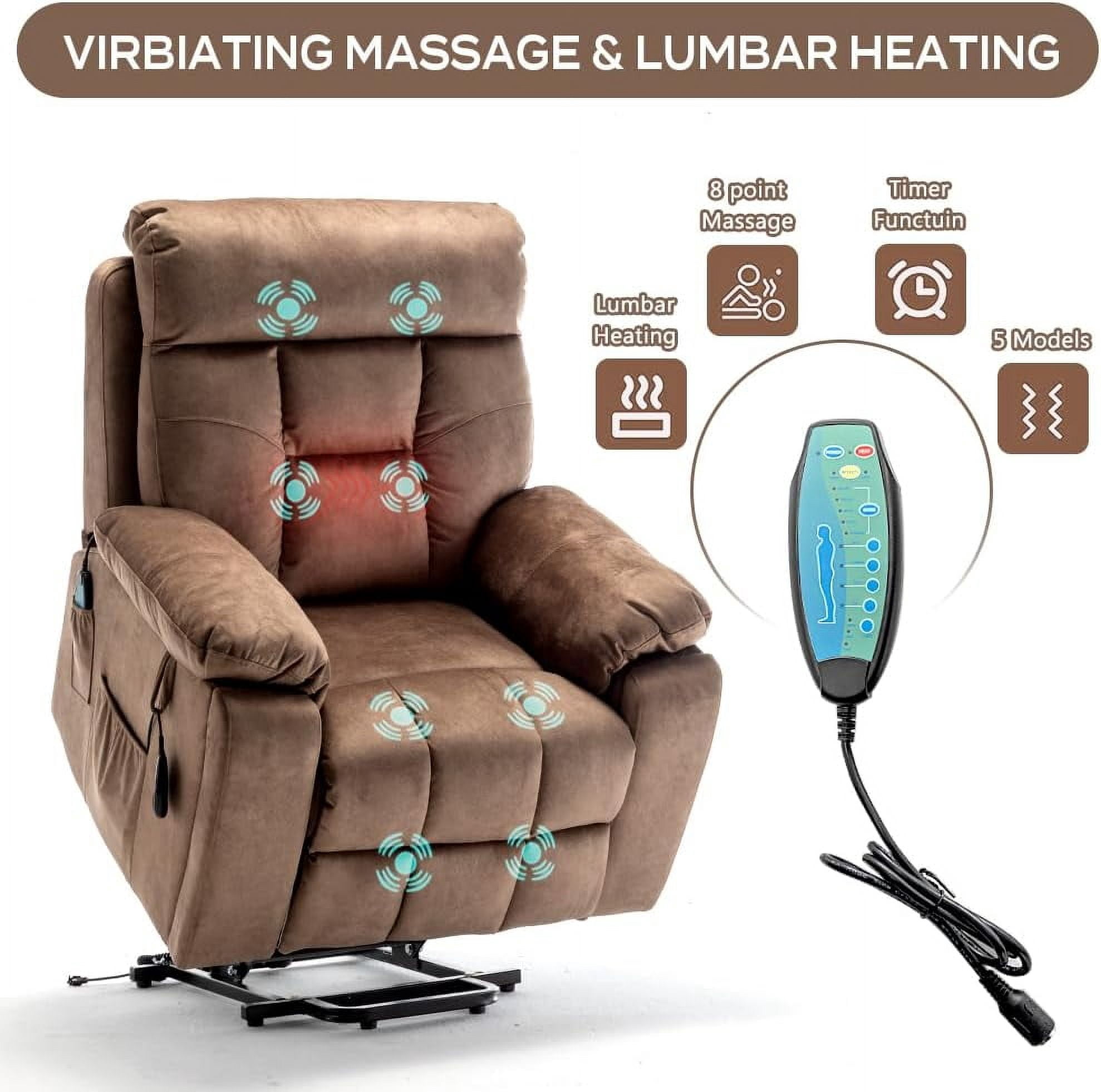 LITVZ 26in Extra Wide Recliner Chair for Big Man 400lbs, Oversized Power Lift Chair with Heat and Massage Hidden Cup Holder, Overstuffed Velvet Stand Up Recliner Lift Chairs for Elderly