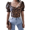 thumbnail image 1 of Mujer Puff Manga corta Escote cuadrado Slim Fit Estampado floral Espalda fruncida para el trabajo en casa Citas, 1 of 6