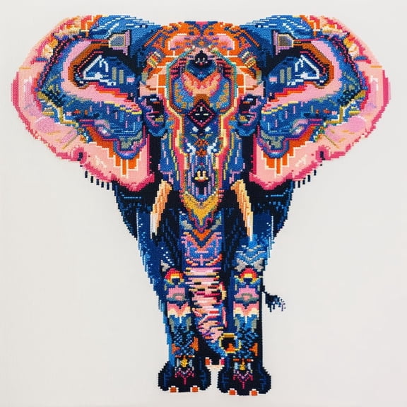 Colored Elephant DIY 11CT Stamped Cross Stitch Kits for Beginners Easy Needlepoint Embroidery Counted Cross Stitch Art Craft for Wall Decoration 14x14inch(3)