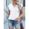 thumbnail image 5 of Women Tops Cap Sleeve Textured Dressy Casual V Neck Shirts Summer Business Work Blouses Outfits White XL, 5 of 8