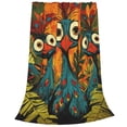 thumbnail image 2 of Humorous Peacock Trio Flannel Throw Blanket, Soft, Warm, Durable Cartoon Blanket, for Bed, Couch & Travel, Machine Washable 50x40in, Goofy Birds & Orange Background, 2 of 7