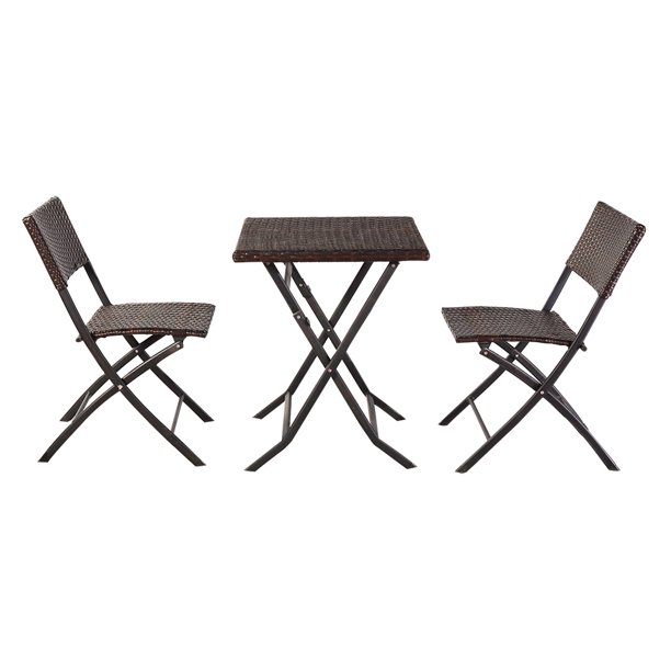 Outdoor Bistro Table Set 3 Piece Folding Outdoor Patio Furniture Sets Patio Set Of Foldable Patio Table And Chairs Sturdy Bistro Table Set For Balcony Terrace Garden No Assembly Brown R521