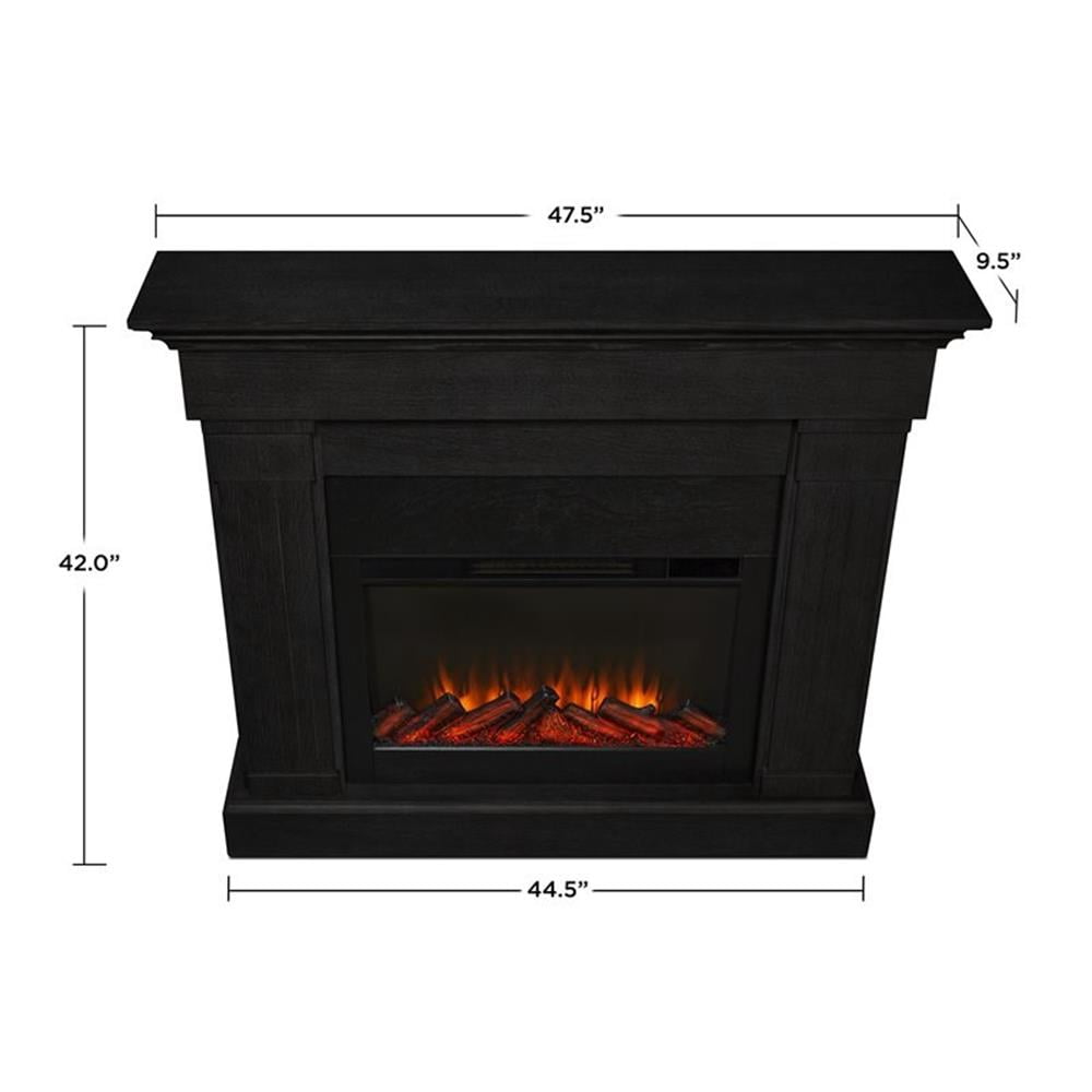 Bowery Hill Solid Wood Black Electric Fireplace Rectangular Adjustable Thermostat 47.5" Unassembled