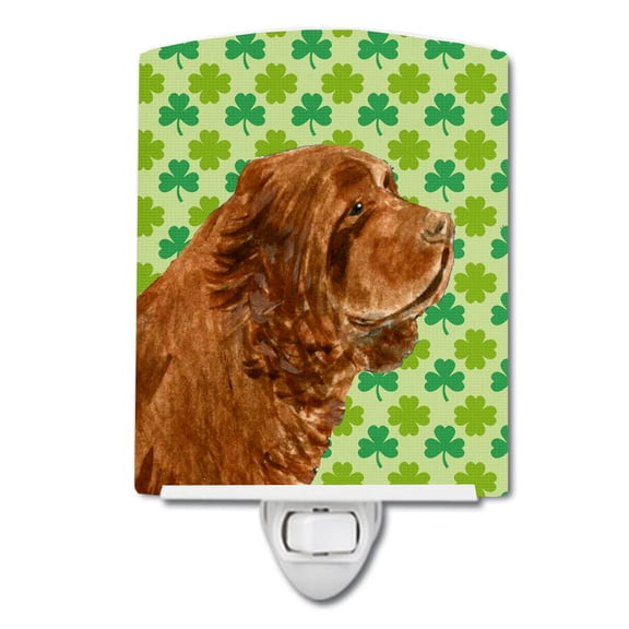 Caroline's Treasures SS4441CNL Sussex Spaniel St. Patrick's Day Shamrock Portrait Ceramic Night Light, 6x4x3",