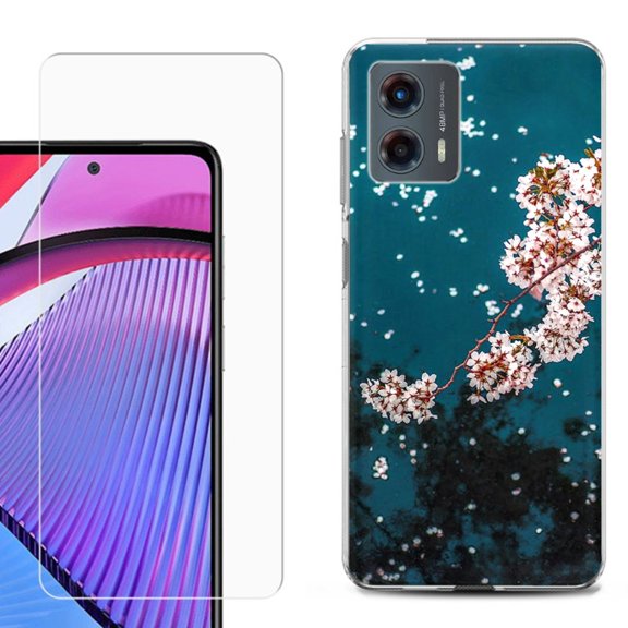 OneToughShield ® Compatible with Motorola Moto G 5G 2023, Shockproof Phone Case, with Tempered Glass Screen Protector - Night Blossom