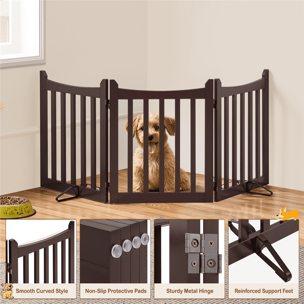 Alden Design 24" Tall Freestanding Wooden Pet Gate with Two Support Feet, Espresso