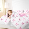 thumbnail image 3 of Erosebridal Bow Letter G Bedding Comforter Set for Girls, Pink Watercolor Ribbon Queen Bedding Sets, Pink Reversible, 7 Pieces, 3 of 6