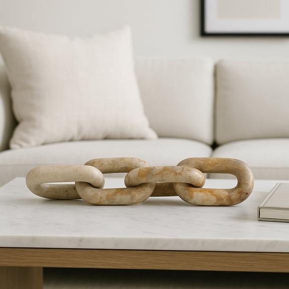 Decorative 4-Link Chain Sculpture for Home Decor - Modern Accent for Bathroom, Living Room, and Bedroom Styling - Statue Ornament for Shelf Display and Coffee Table Decor - 3", Ivory