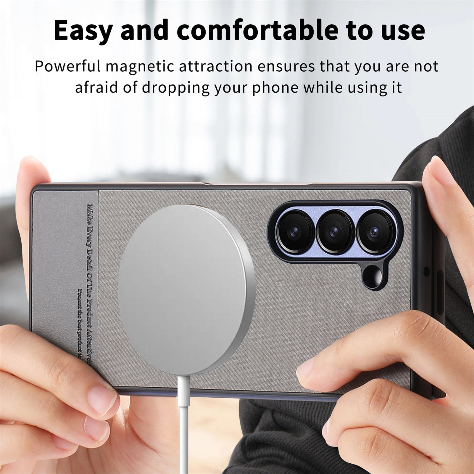 For Samsung Galaxy Z Fold 6 Phone Case,2-in-1 Magnetic Detachable Flip,Flip Folding Kickstand,With Card Slots,Zipper Pocket,Ring Holder,Fit Wireless charging,Shockproof Phone Case,Gray