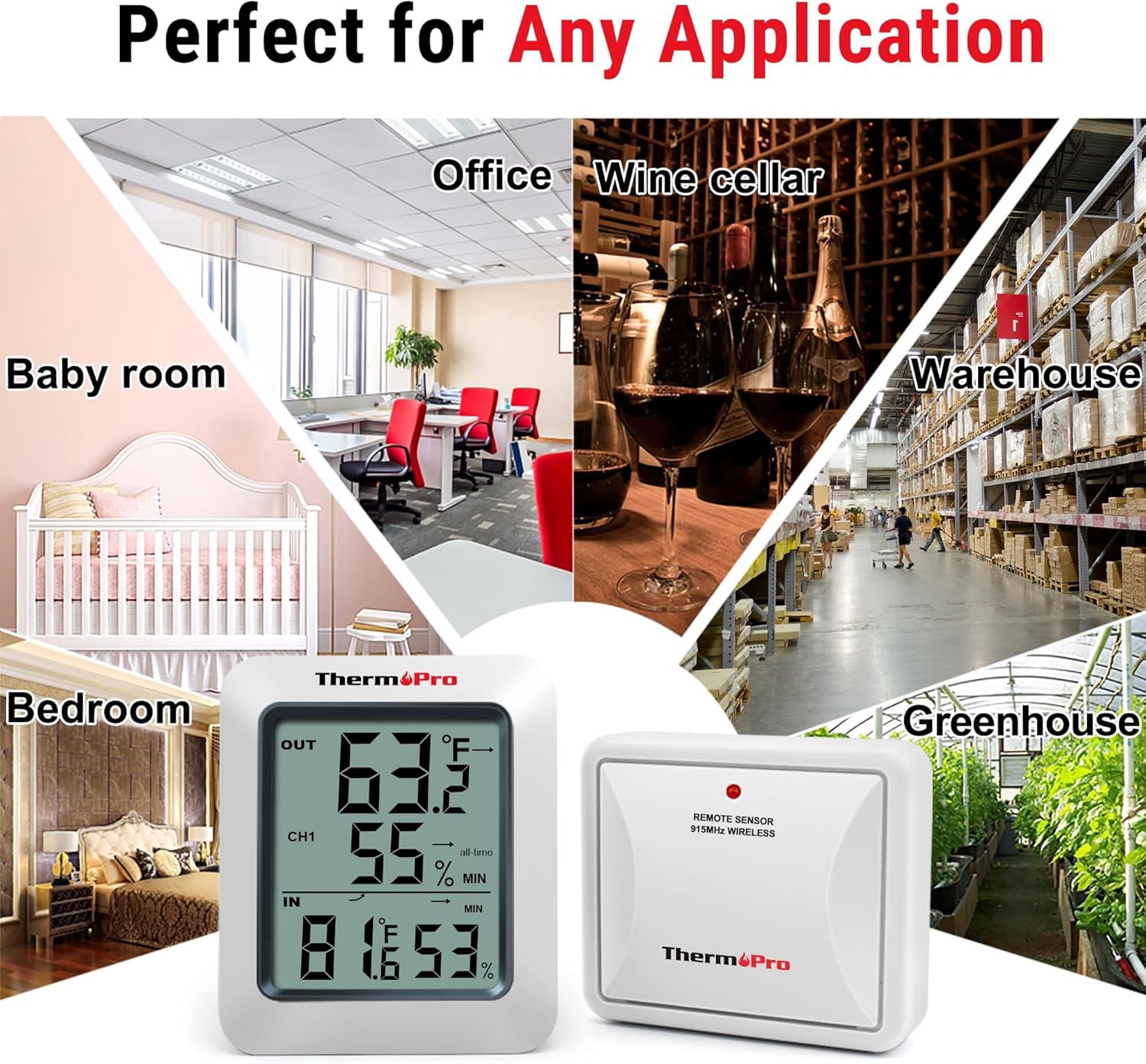 TP60 Digital Hygrometer Outdoor Thermometer Wireless Temperature and Humidity Gauge Monitor Room Thermometer with 500ft/150m Range Humidity Meter