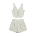thumbnail image 5 of Casual Summer Outfits 2 Piece Matching Clothing Set Women Fashion Casual Solid Color V Neck Sleeveless High Waisted Shorts White S, 5 of 5