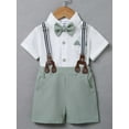 thumbnail image 3 of CARETOO Toddler Boy Outfits Short Sleeve Button Shirts Bowtie Suspender Shorts Formal Clothes 1-5T, 3 of 14