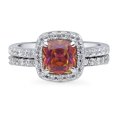 thumbnail image 2 of BERRICLE Sterling Silver Halo Wedding Engagement Rings Red Orange Cushion Cut Cubic Zirconia CZ Kaleidoscope Ring Set for Women, Rhodium Plated Size 8, 2 of 10