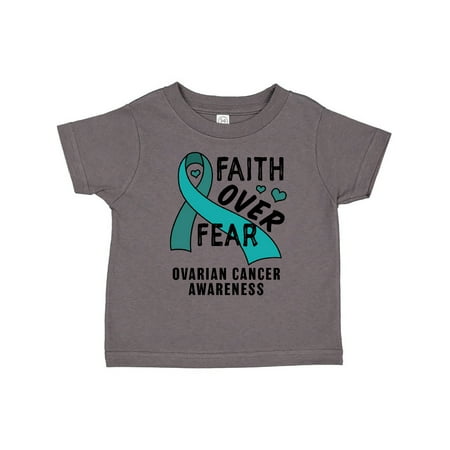 

Inktastic Ovarian Cancer Awareness Faith Over Fear with Teal Ribbon Gift Toddler Boy or Toddler Girl T-Shirt