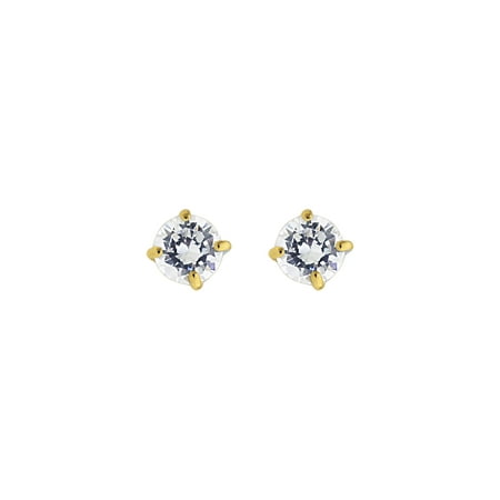 14K Yellow Gold Shiny 3.0mm Round Faceted White Cubic Zirconia Stud Earring