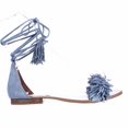 thumbnail image 3 of Womens Steve Madden Sweetyy Ankle Tie Fringe Flat Sandals - Light Blue, 3 of 7