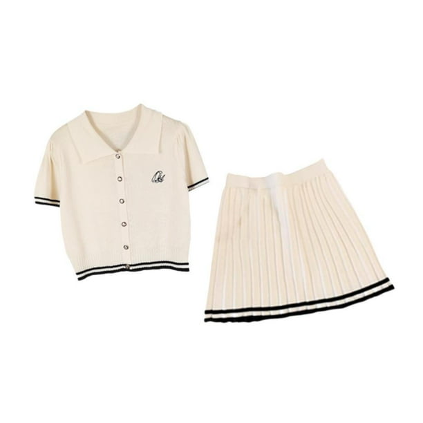 Conjunto de falda plisada para mujer, ropa deportiva suave para fitness, conjunto de camisa y falda de playa Beige