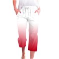 thumbnail image 3 of lcziwo Lightning Sales, Linen Capri Pants for Women 2025 Summer Gradient Print Cropped Pants Casual Drawstring Waisted Loose Wide Leg Trousers with Pockets Red XL, 3 of 6