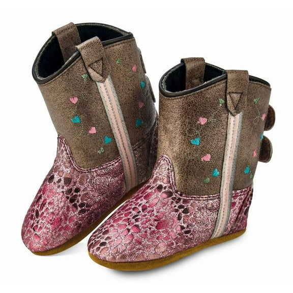 Old West Infant Girls Poppets Antique Pink/Brown Faux Leather Cowboy Boots 3 D