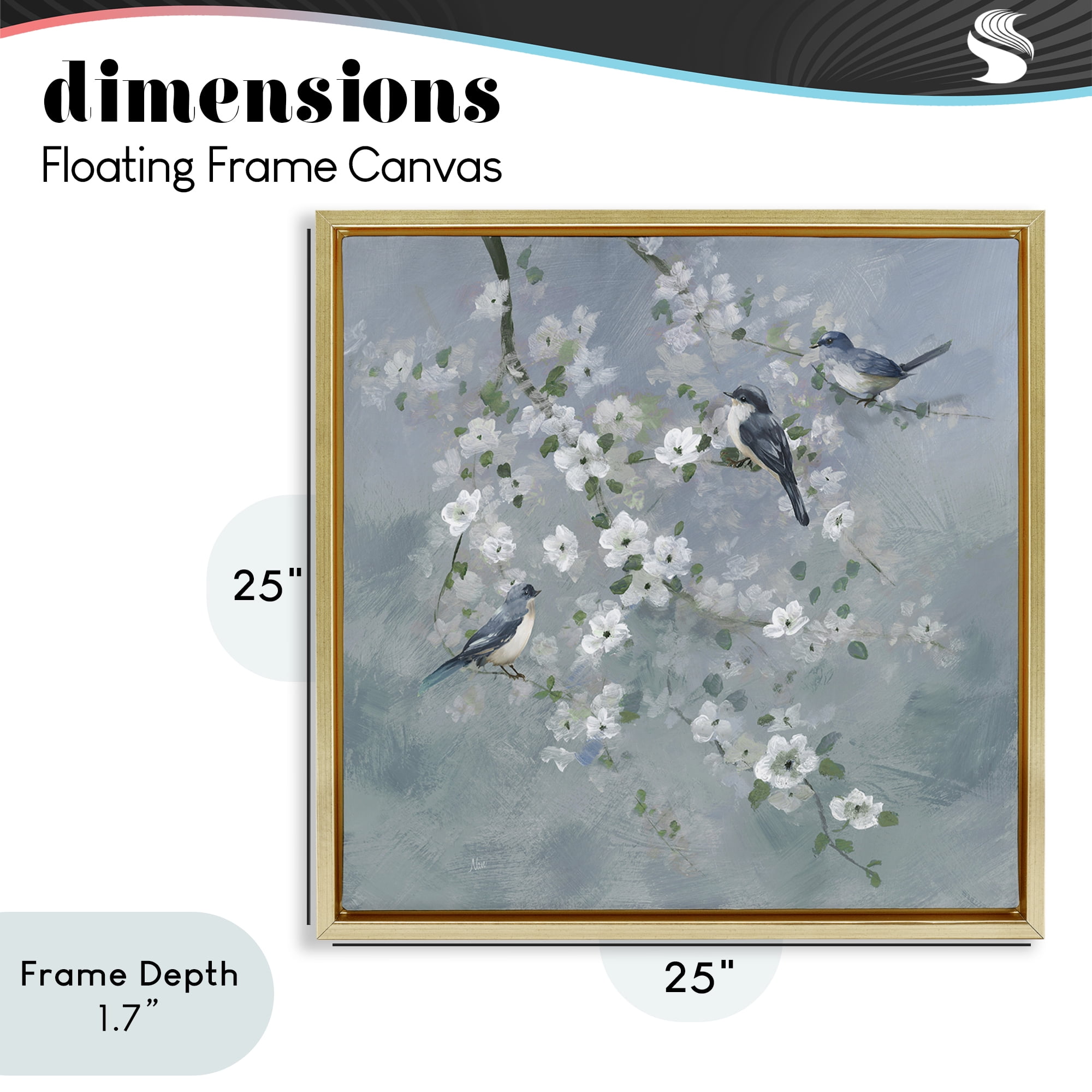 Stupell Industries Serene Birds on White Blooms Gold Framed Floater Canvas Wall Art, design by Nan