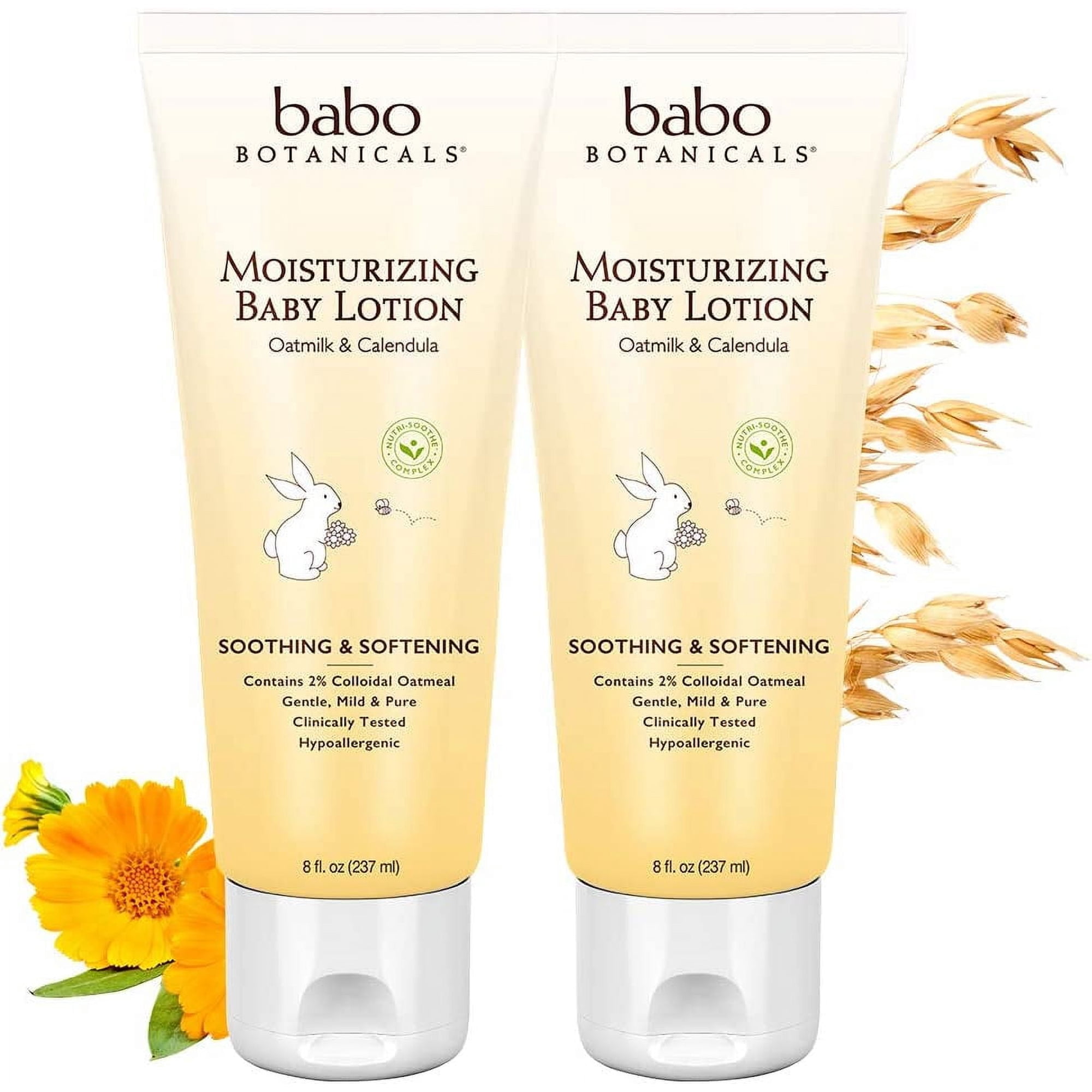 BABO Botanicals Moisturizing Oat & Calendula Body Lotion – Lightly Scented Hydration for Dry or Sensitive Skin – Gentle for Baby, Toddler, Kids & Family – Vegan – 8 oz 2 Pack