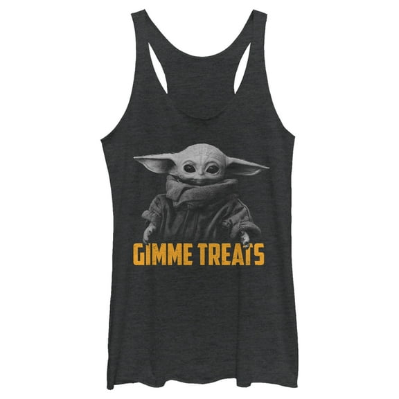 Women's Star Wars: The Mandalorian Halloween Grogu Gimme Treats Racerback Tank Top Black Heather X Large