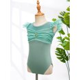 thumbnail image 3 of Nyeemya Gymnastics Leotards for Girls Ruffle Short Sleeve Sparkle Dance Leotards Workout Unitard Green 150, 3 of 7