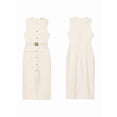 thumbnail image 2 of Work Dresses for Women 2025 Business Formal Long Dress Sleeveless Button Down Elegant Office Outfits with Belt Beige XS, 2 of 5