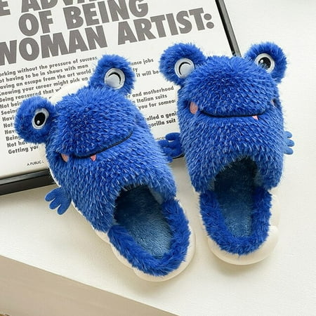 

QWZNDZGR Men s Novelty Frog Slippers Cute Animal Bedroom Shoes Unisex Winter Warm Fluffy Slippers Fleece Outdoor Shoes Birthday Gifts