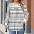 thumbnail image 2 of Miluxas Women's Solid Color Basic Plus Size Stripe Print Tees Long Sleeve Pleated Round Neck Casual Shirts Loose Daily Blouses White XL(XL), 2 of 6