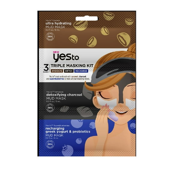Yes To Triple Mud Masking Kit: Coconut Hydrate, Tomatoe Detox and Superblueberries Recharge