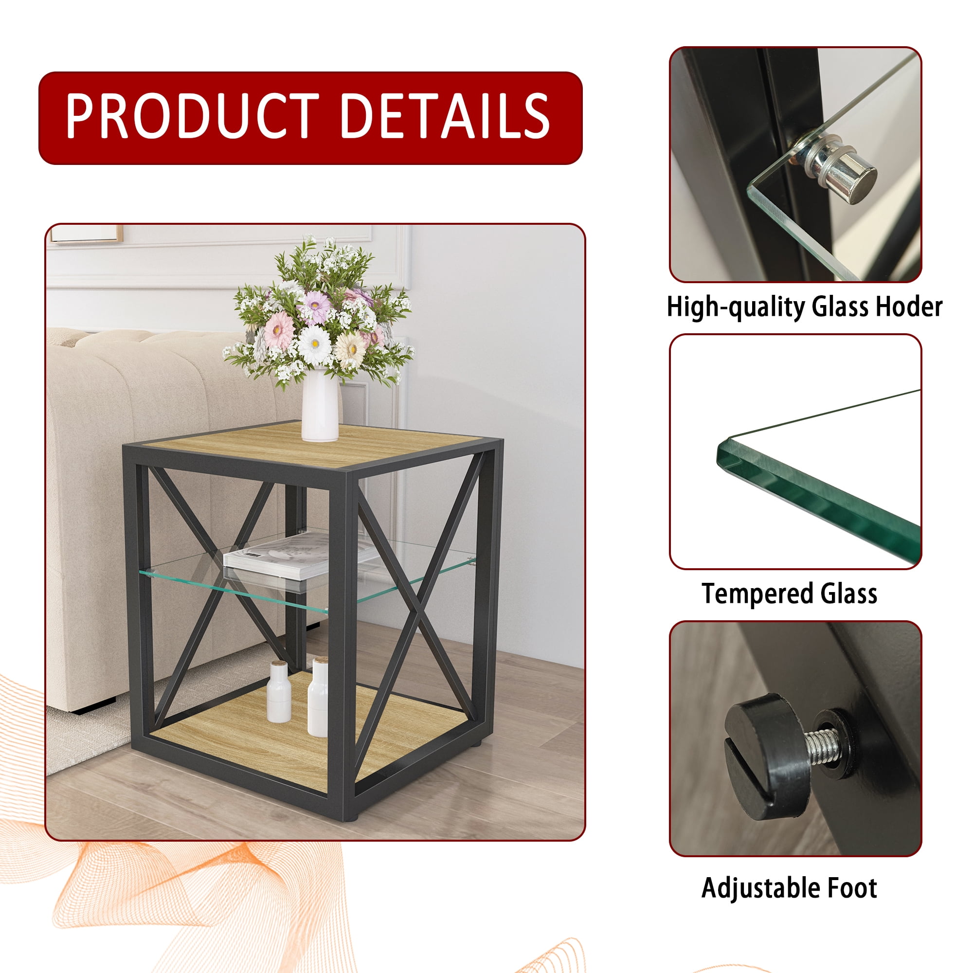 Leumius Modern End Table Nightstand for Living Room, 2-Tier Side Table Bedside Table for Living Room,Natural