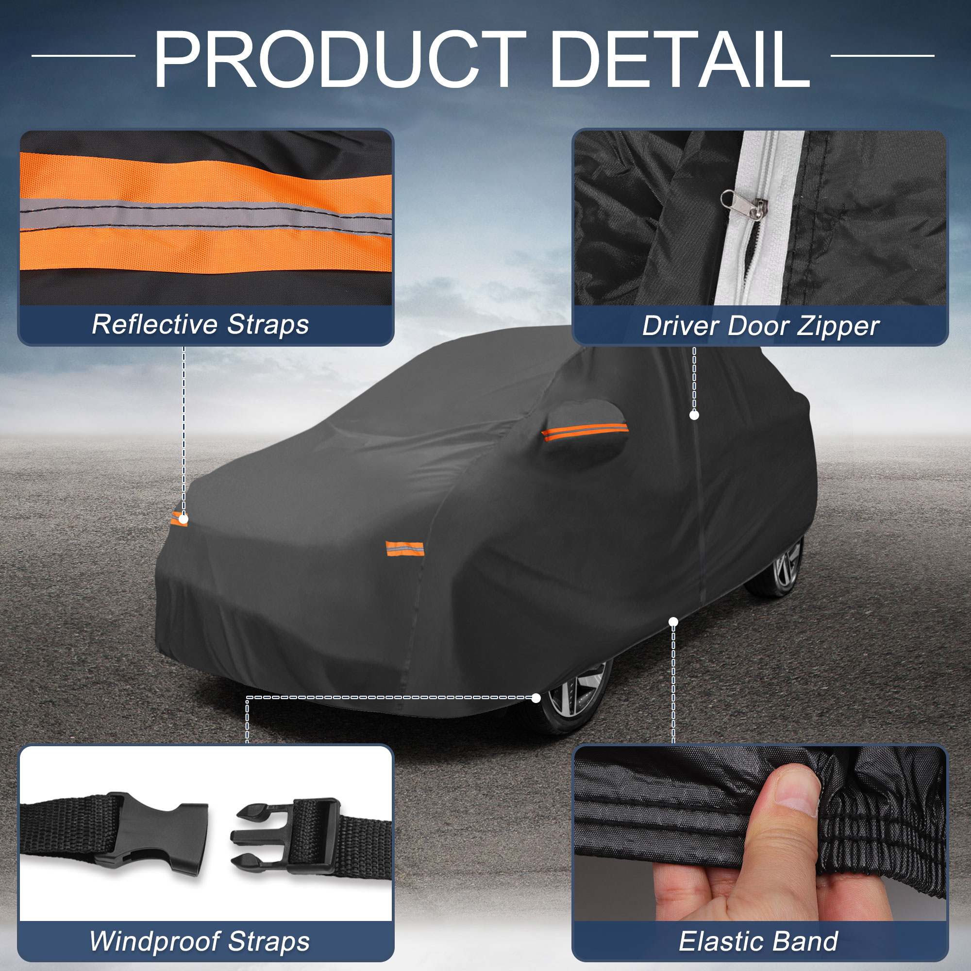 Unique Bargains Car Cover 210D-PU Oxford Outdoor Full Car Cover Waterproof Windproof Black for Hyundai Nexo