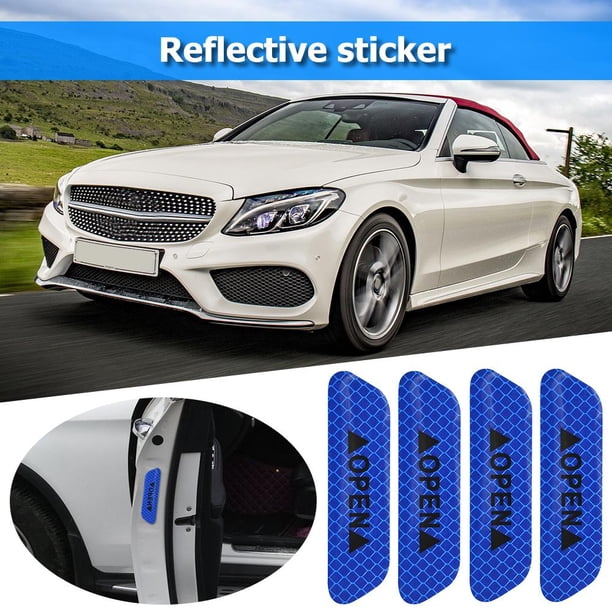 4 Uds. De cintas reflectantes abiertas para coche, marca de advertencia, pegatinas para puerta de coche abierta (azul)