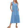 thumbnail image 7 of Fesfesfes Spring Dress for Women Boat Neck Vest Sleeveless Dress Loose Casual Sun Dress Summer Fashion Solid Color Beach Long Dresses, 7 of 7