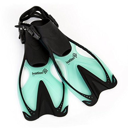 Swim Fins for Kids - Adjustable Speed Fins for Diving, Scuba Diving, Snorkeling, Swimming & Watersports - Ivation Aqua - Green Large/X Large 1-4