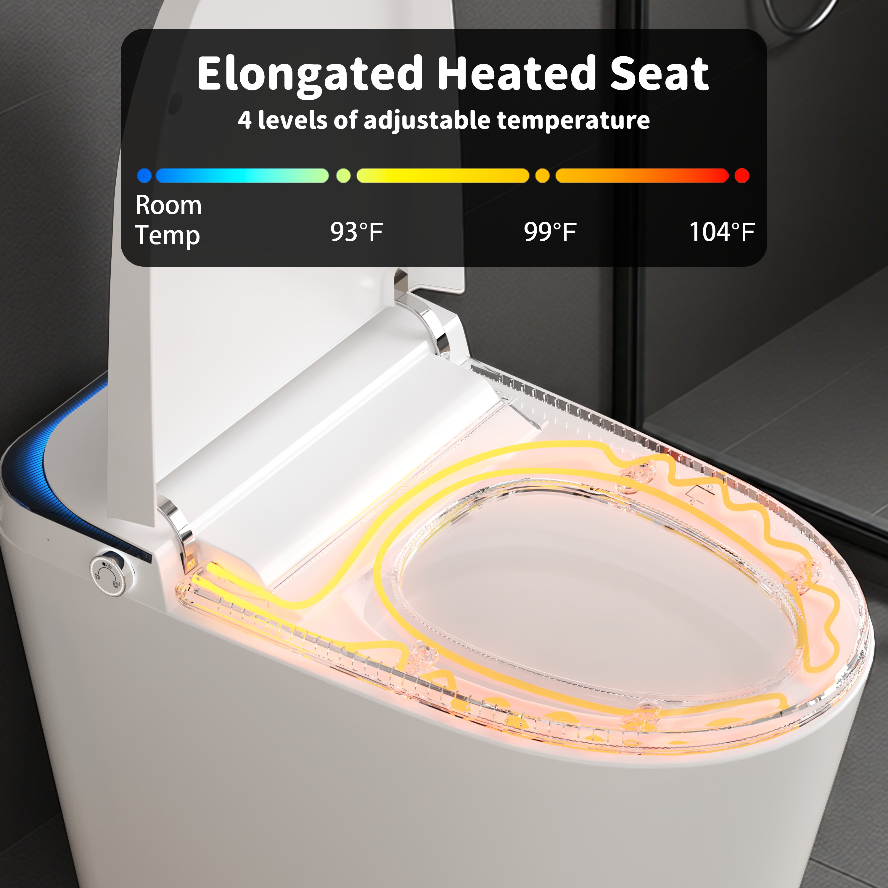 Smart Toilet with Radar Auto Lid, Foot Sensor Control, Heated Seat & Foam Shield - LED Display, Dual Flush & Energy-Saving Mode