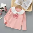 thumbnail image 2 of fatyb Summer Girls Long Sleeve Cotton Tops Bow Print Collar T-Shirts Kids Girls Cute Bottom Blouses, 2 of 3