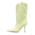 thumbnail image 2 of XYD Women Cowgirl Western Pointy Close Toe Mid Calf Boots Low Thin Heel Pull On Rural Wedding Party Bootie Shoes Size 9 Green, 2 of 4