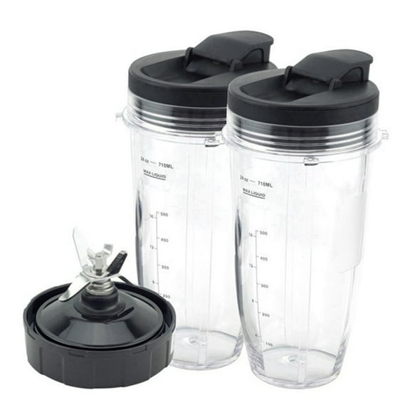 TFixol Kitchen Small Tools Blender Replacement Parts Fit for Ninja, 24oz Cup with 7 Fins Blades & Seal Lid Fit for Nutri Ninja BL480 BL482 BL642 NN102 BL682 (2 cups, 2 lids, 1 base)